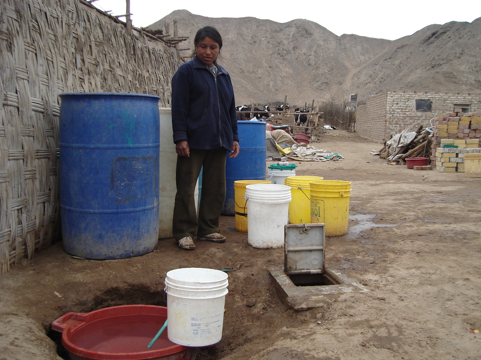 Una ama de casa extrayendo agua.